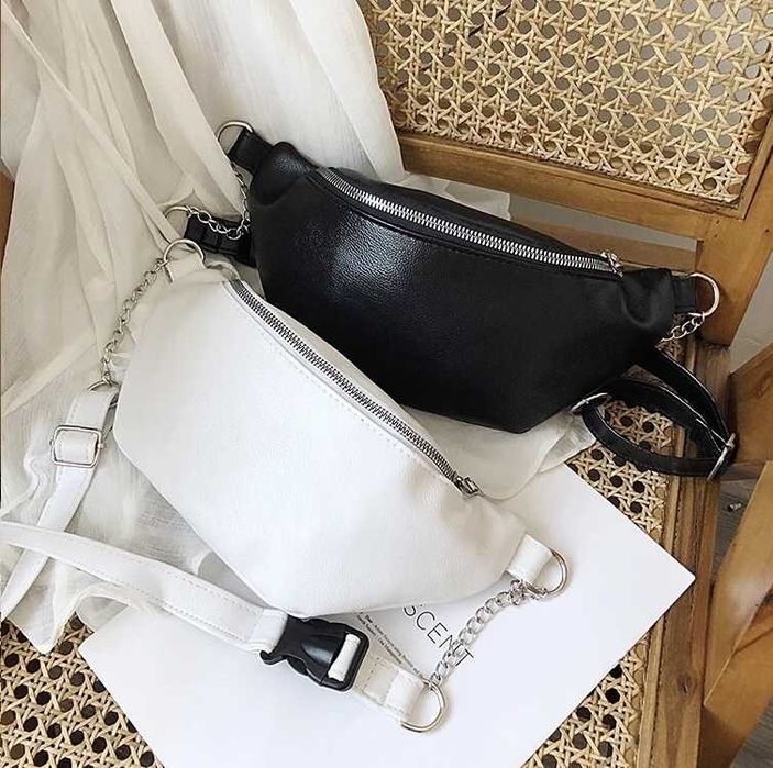 Жіноча женская белая черная сумка сумочка бананка месенджер на груди