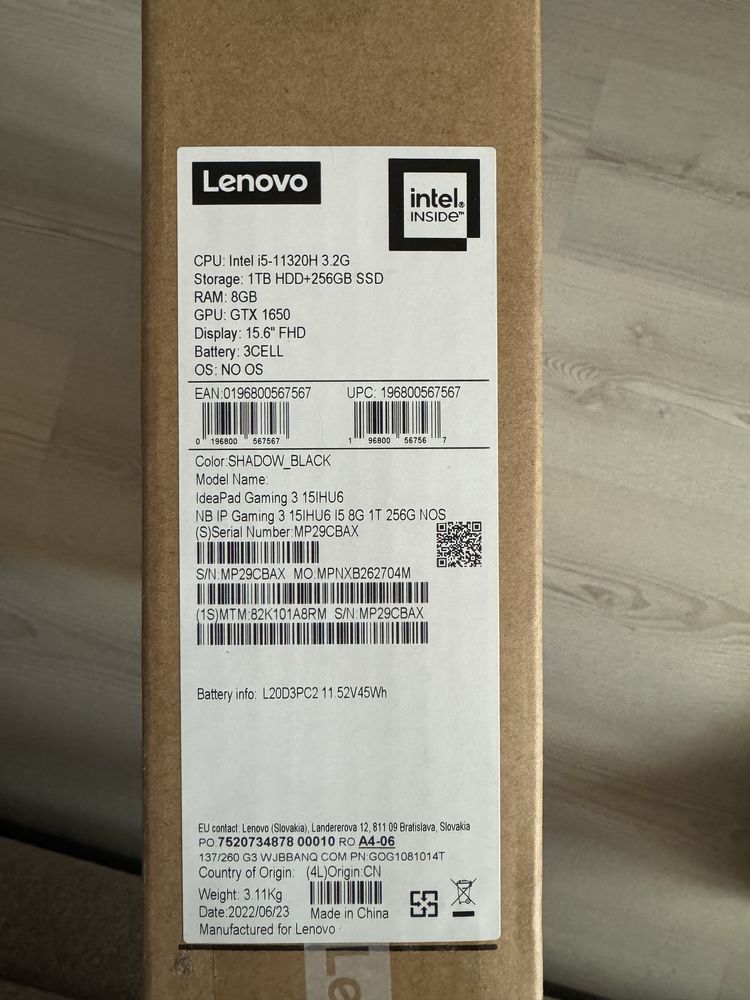 Ноутбук Lenovo Intel i5-11320H 3.2G