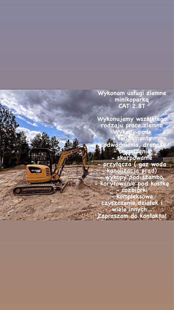Usługi Minikoparka CAT 302.7D //Kopanie//Korytowanie//Przyłącza