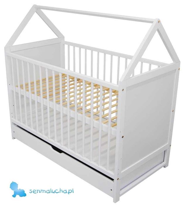 Łóżeczko dziecięce domek 120x60  białe z szufladą