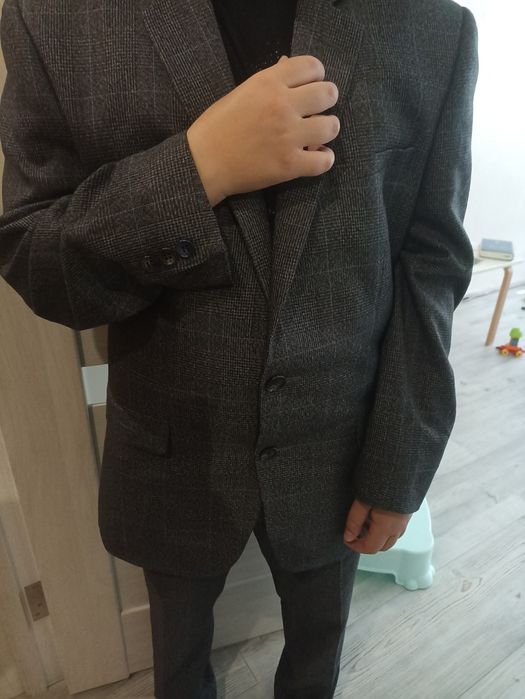 Підлітковий класичний костюм трійка slimfit в клітинку в школу стан но