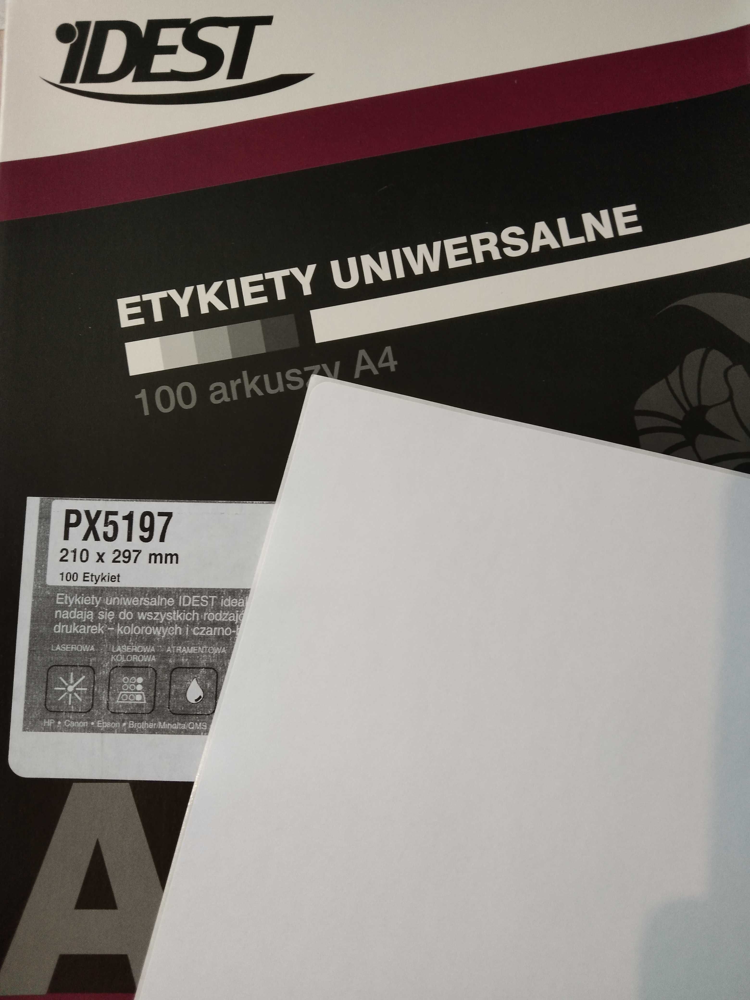 Etykiety klejące białe papier A4 * 100 szt. * Atrament * Laser * Ksero