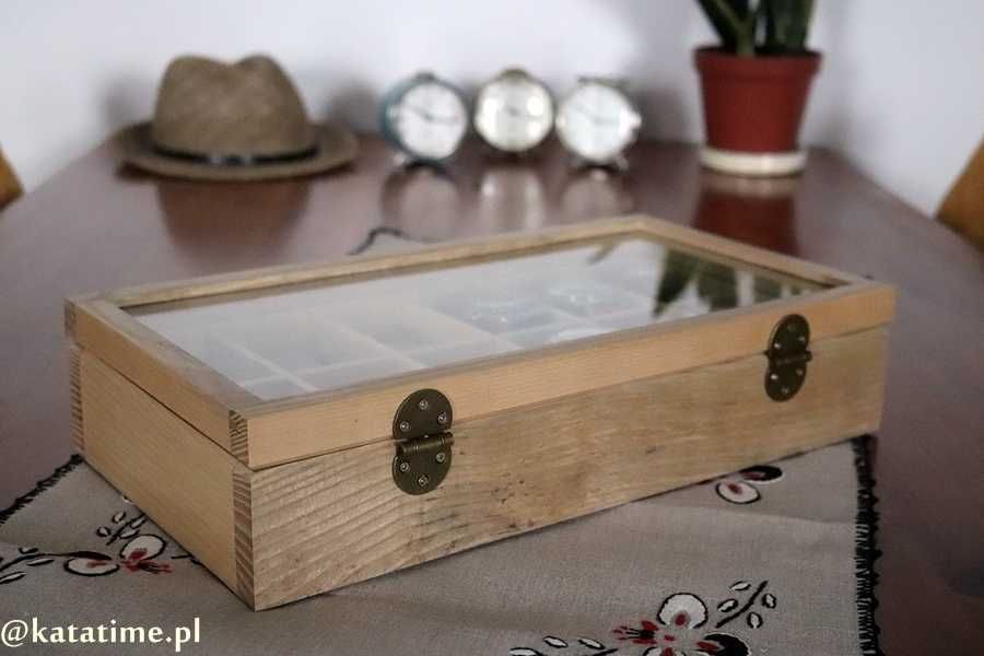 Skrzyneczka kasetka etui na 12 zegarków drewno ręcznie robiona