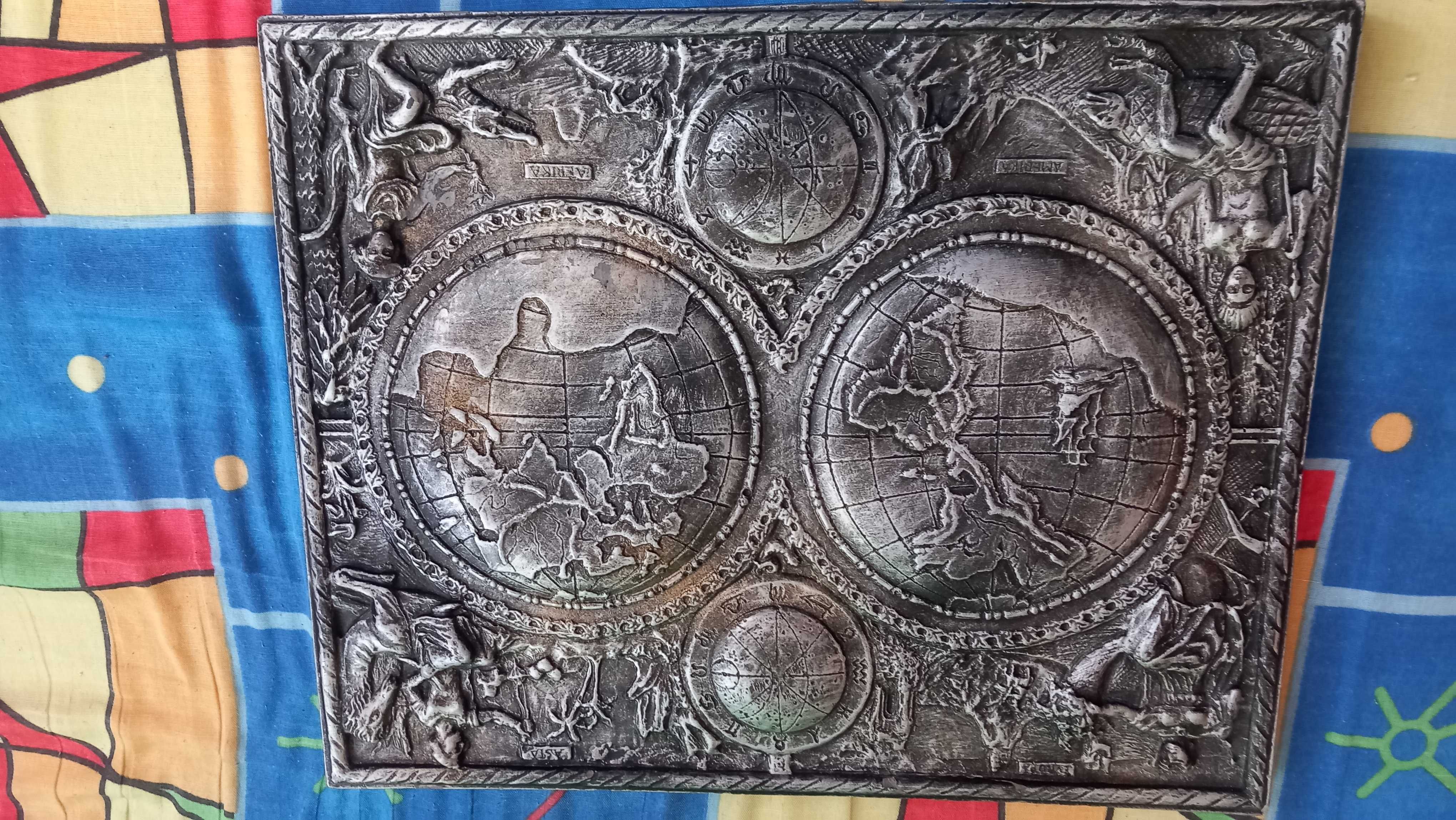 Obraz 3D Metalowa mapa świata-w stylu Loft,retro