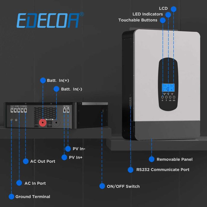 EDECOA Преобразователь напряжения гибридный солнечный инвертор 4000W