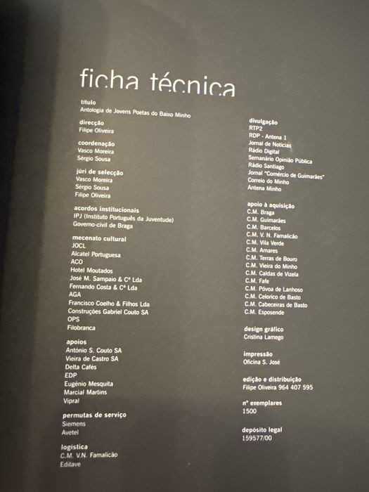 Livro Poesia Antologia de Filipe Oliveira