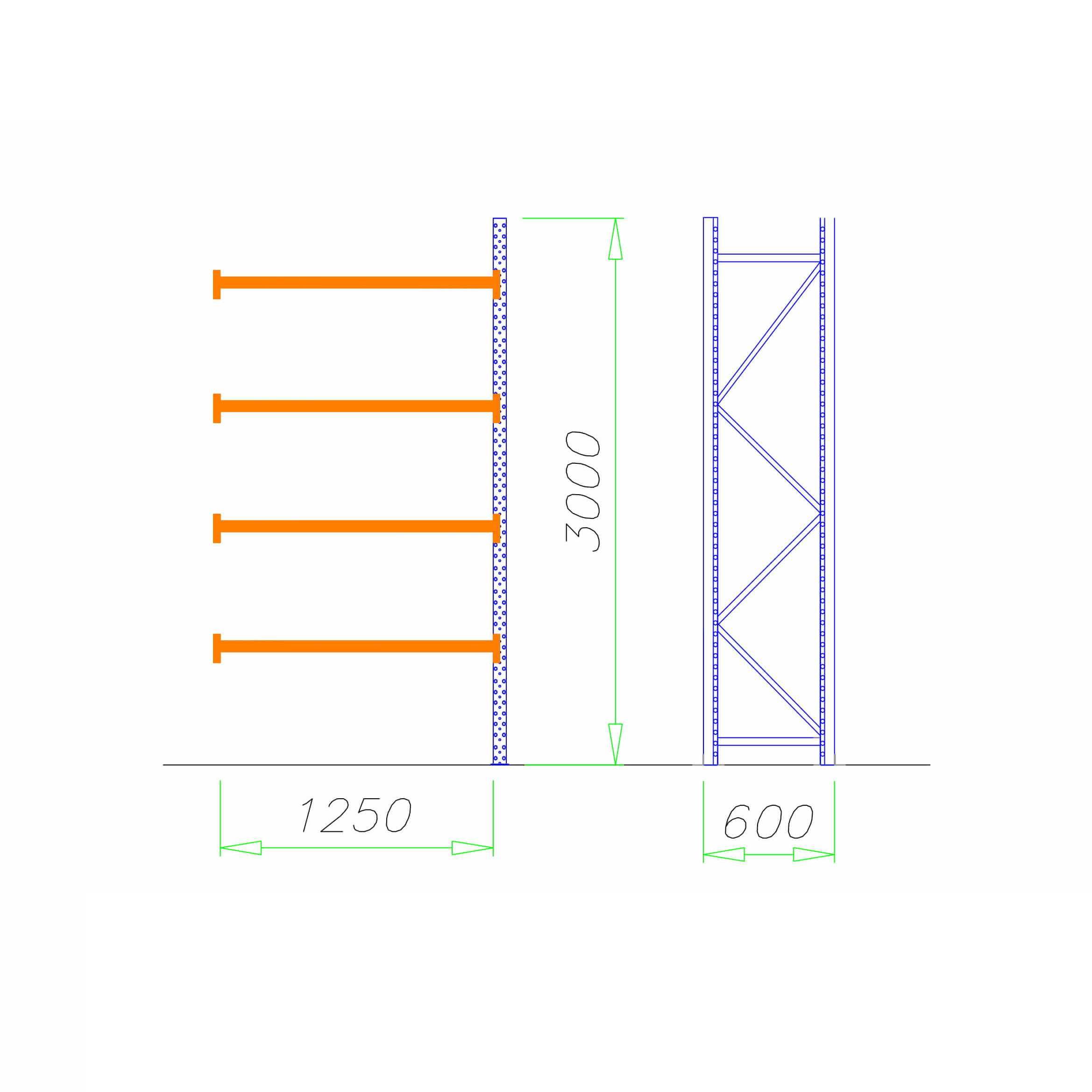 Regały magazynowe metalowe MRC-3, H=3000mm 4 półki – 400 kg