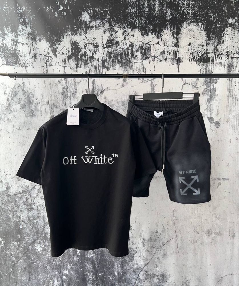 Off-white комлпект летний шорты и футболка черный белый мужской
