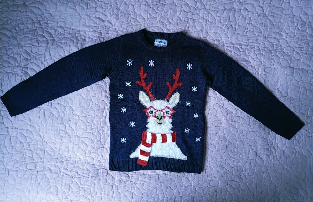 Nowy sweter świąteczny urocza lama dla dziewczynki i chłopca 152cm
