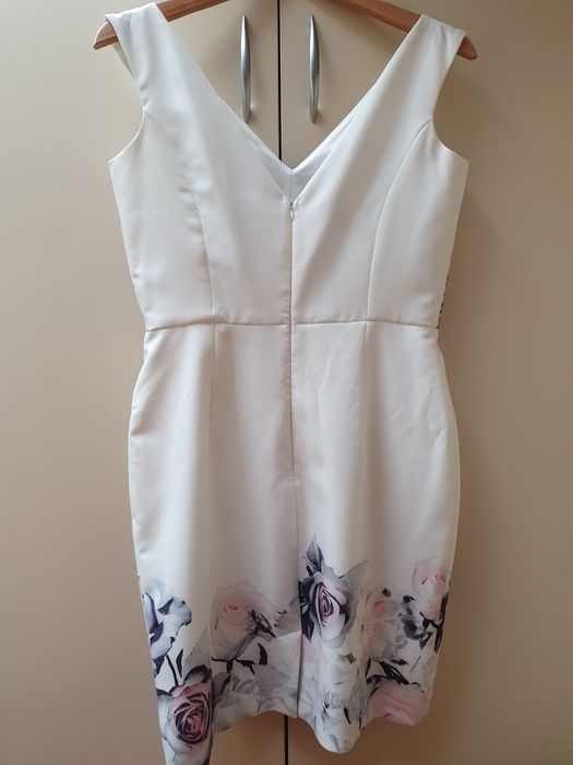 Sukienka na chrzciny komunię wesele kremowa 38 M kwiaty