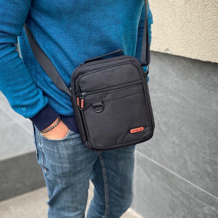 Чорна чоловіча сумка багато відділень барсетка через плече Commander