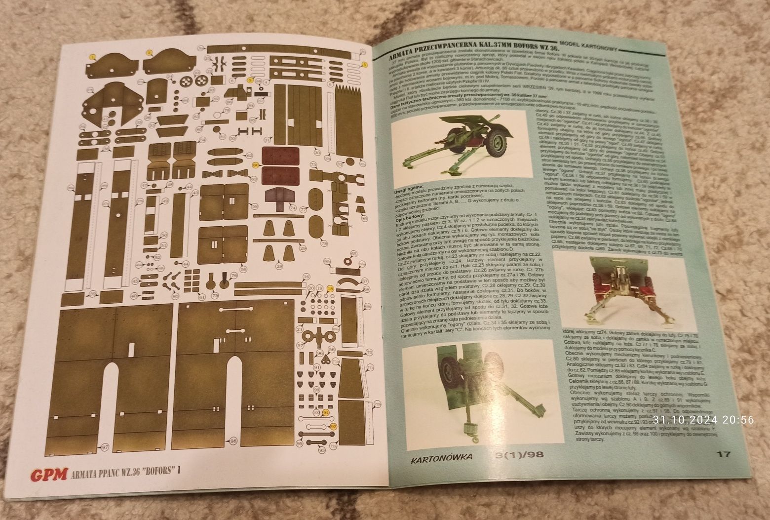 Kartonówka 3/98 armata Bofors wz 36