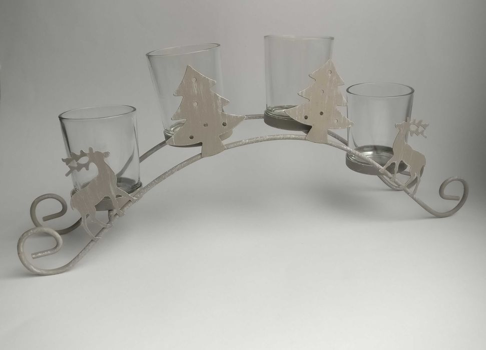 Metalowo-szklany popielaty świecznik, świąteczny, Boże Narodzenie