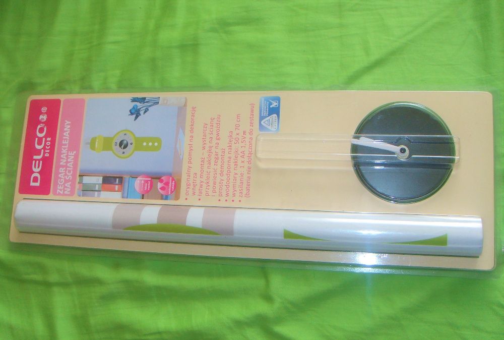 NOWY duży zegar naklejany na ścianę Delco zielony 95 cm P-Ń