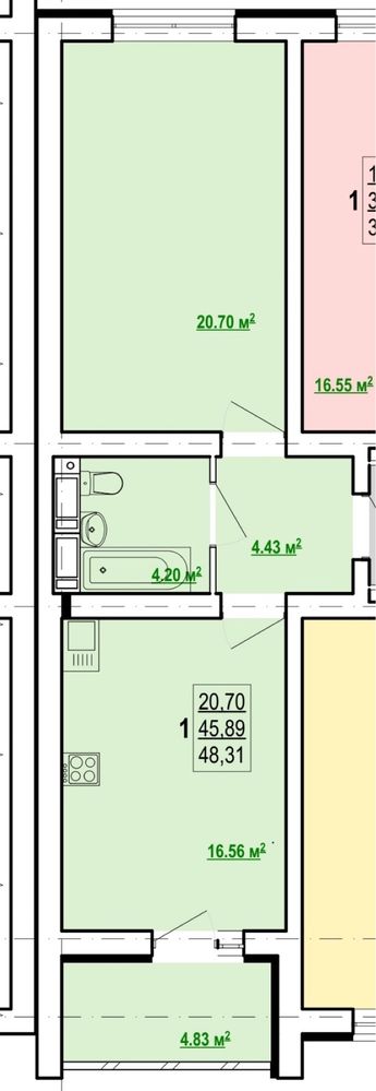 Продам 1 к кв 48 м2 в новострое ЖК Сказка, метро Холодная гора