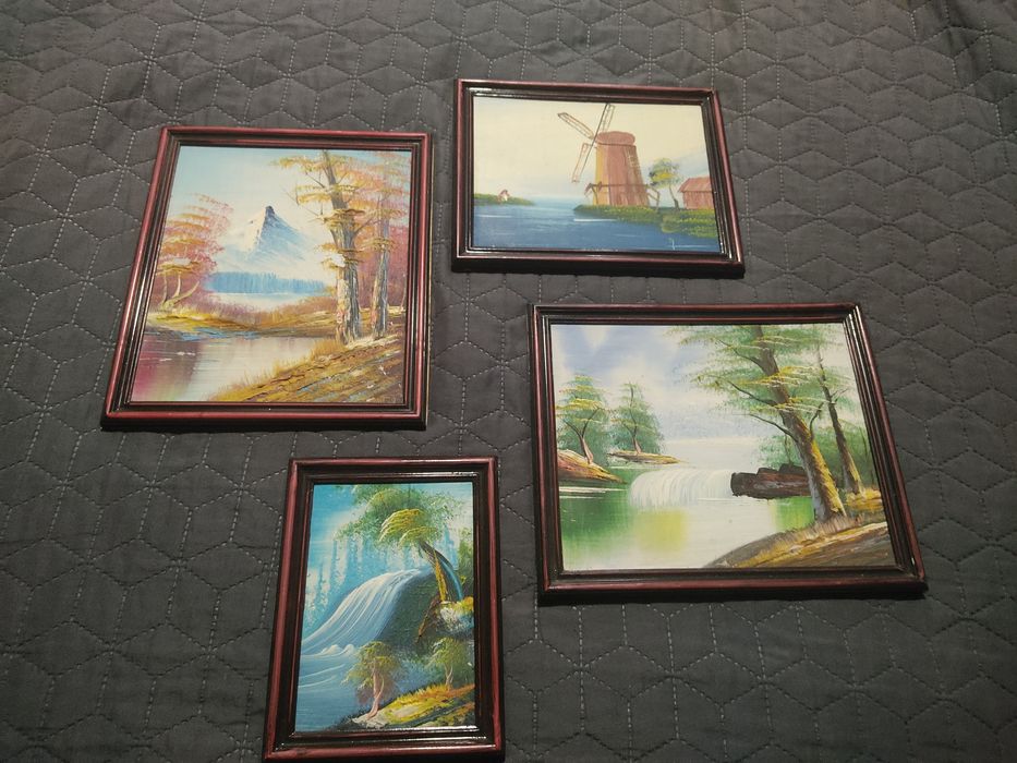 "Pejzaże"-piękny komplet obrazków olejnych na płytach!