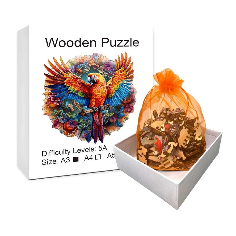 Puzzle Drewniane dla Dzieci Dorosłych Gra Logiczna A5 papuga 70-110szt