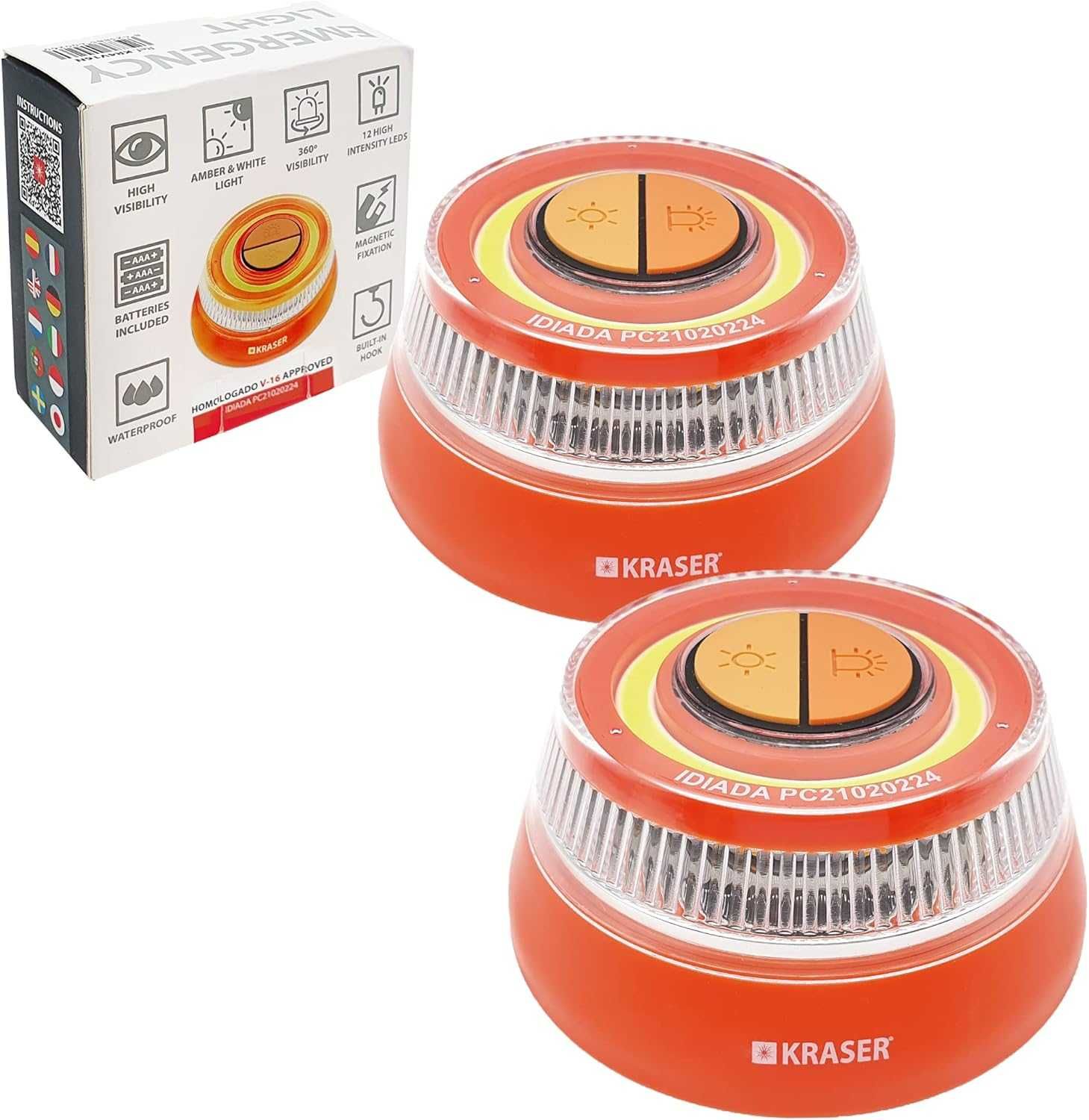 KRASER KR4V16NP2 2x Światło Awaryjne LED V16 z Homologacją + latarka