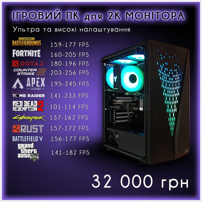 Гарантія! 250-300ФПС CS2 на 2К моніторі купить игровой пк компьютер