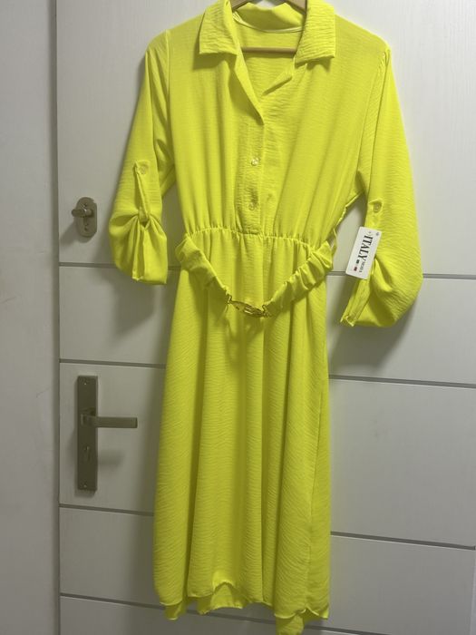 Sukienka pasek gumka zółta