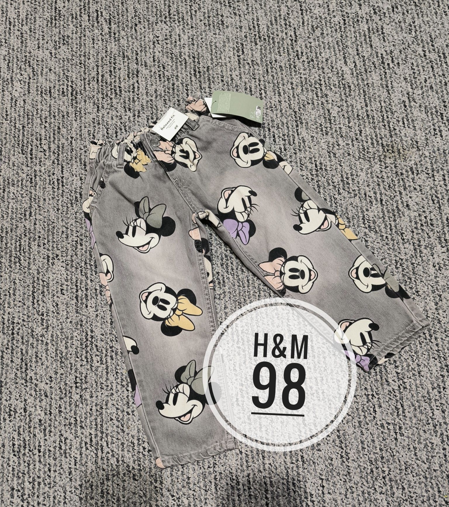 Jeansy H&M 98 paper bag relaxed fit Myszka Minnie Mouse Disney dżinsy