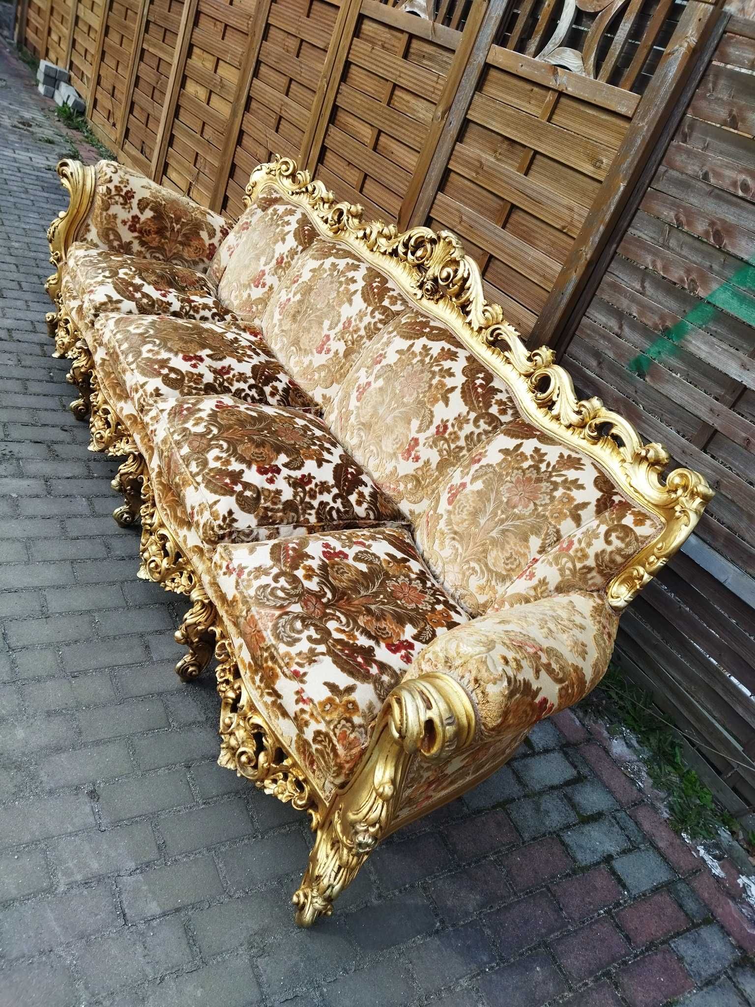 Duża włoska złota sofa 4 osobowa