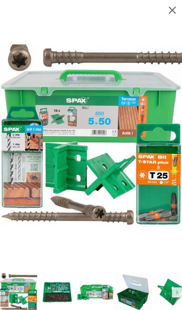 Zestaw tarasowy SPAX GREEN Box A2 5x50 mm stare złoto (850 szt.)