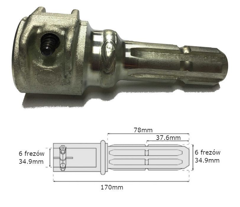 Adapter redukcja wałka WOM 6 frezów 34,9mm / 6 frezów 34,9mm