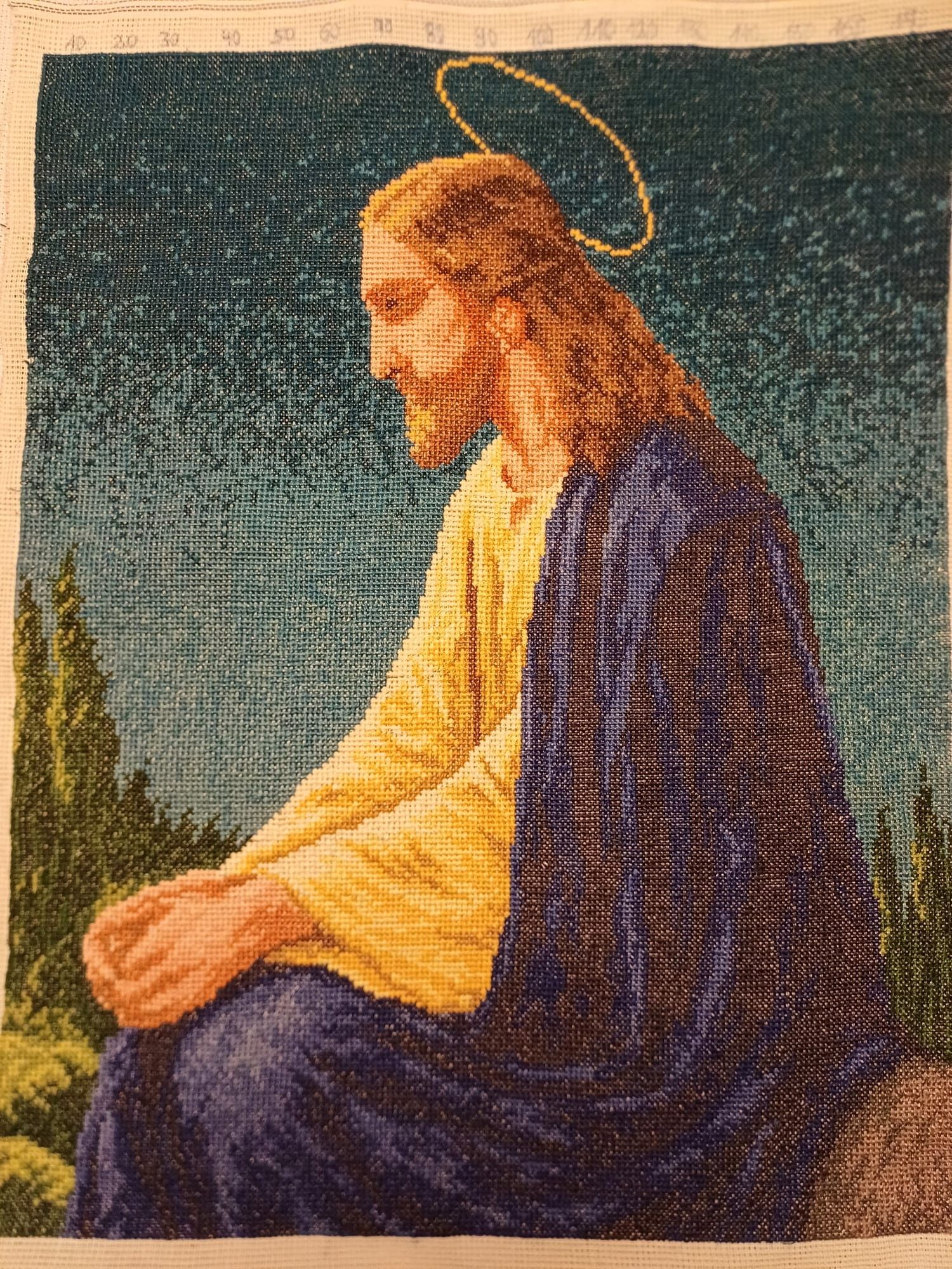 Obraz, haft krzyżykowy, Jezus w ogrodzie oliwnym