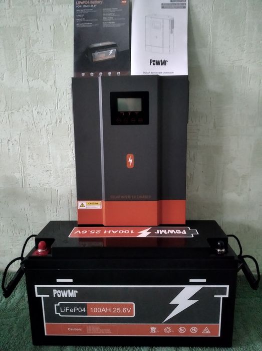Комплект Гібридний інвертор PowMr 3.2kw 24v + LiFePo4 АКБ 25.6V 100Ah
