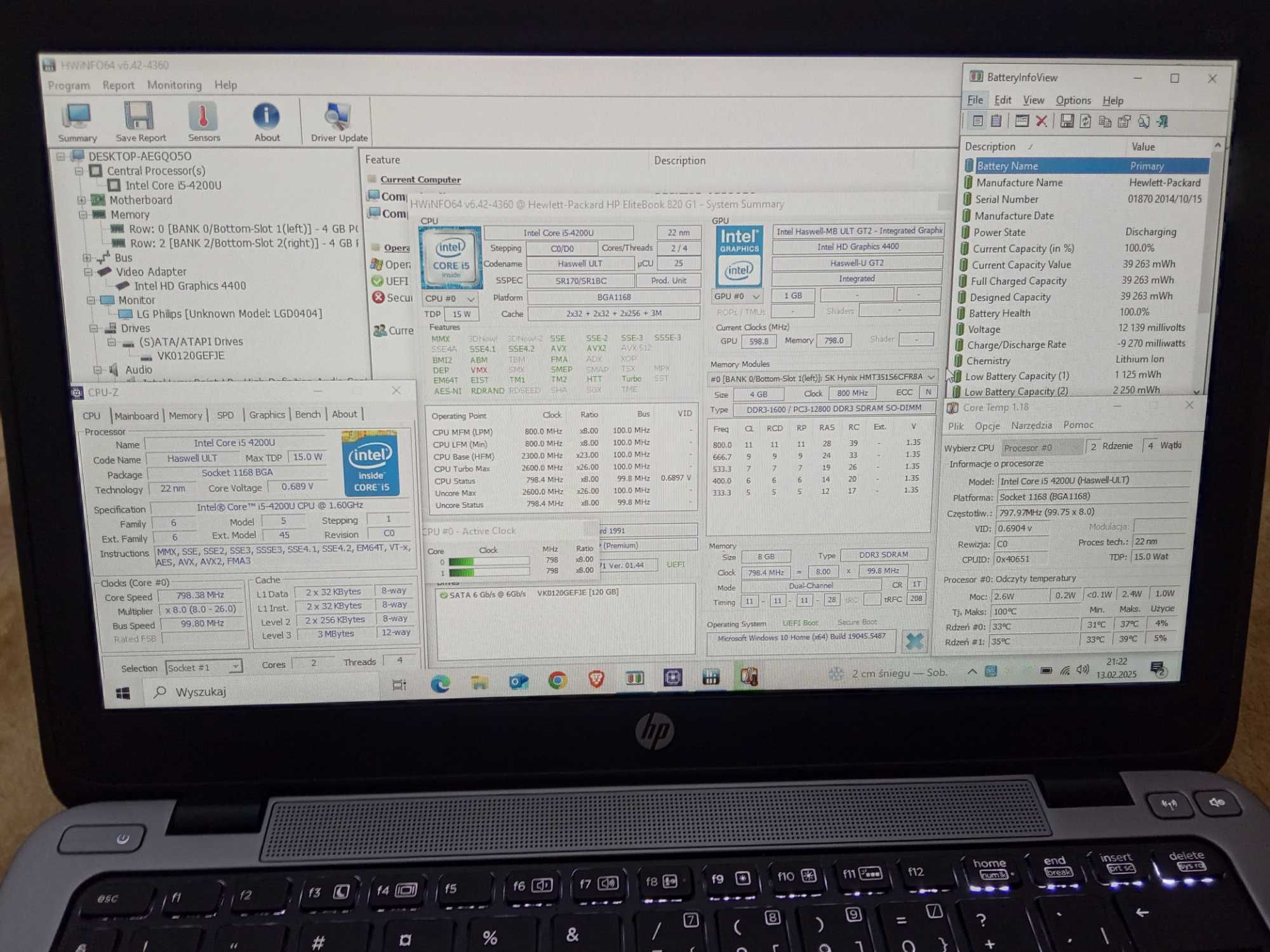 Laptop HP EliteBook 820 G1 Intel Core i5 SSD 8GB Win10 bateria 3 godz.