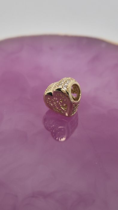 Nowy złoty charms do bransoletki typu Pandora ażurowe serce drzewo 585