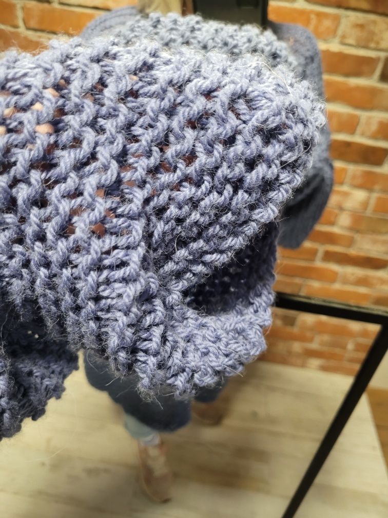 Wełniany ażurowy sweter oversize boho wełna alpaka handmade