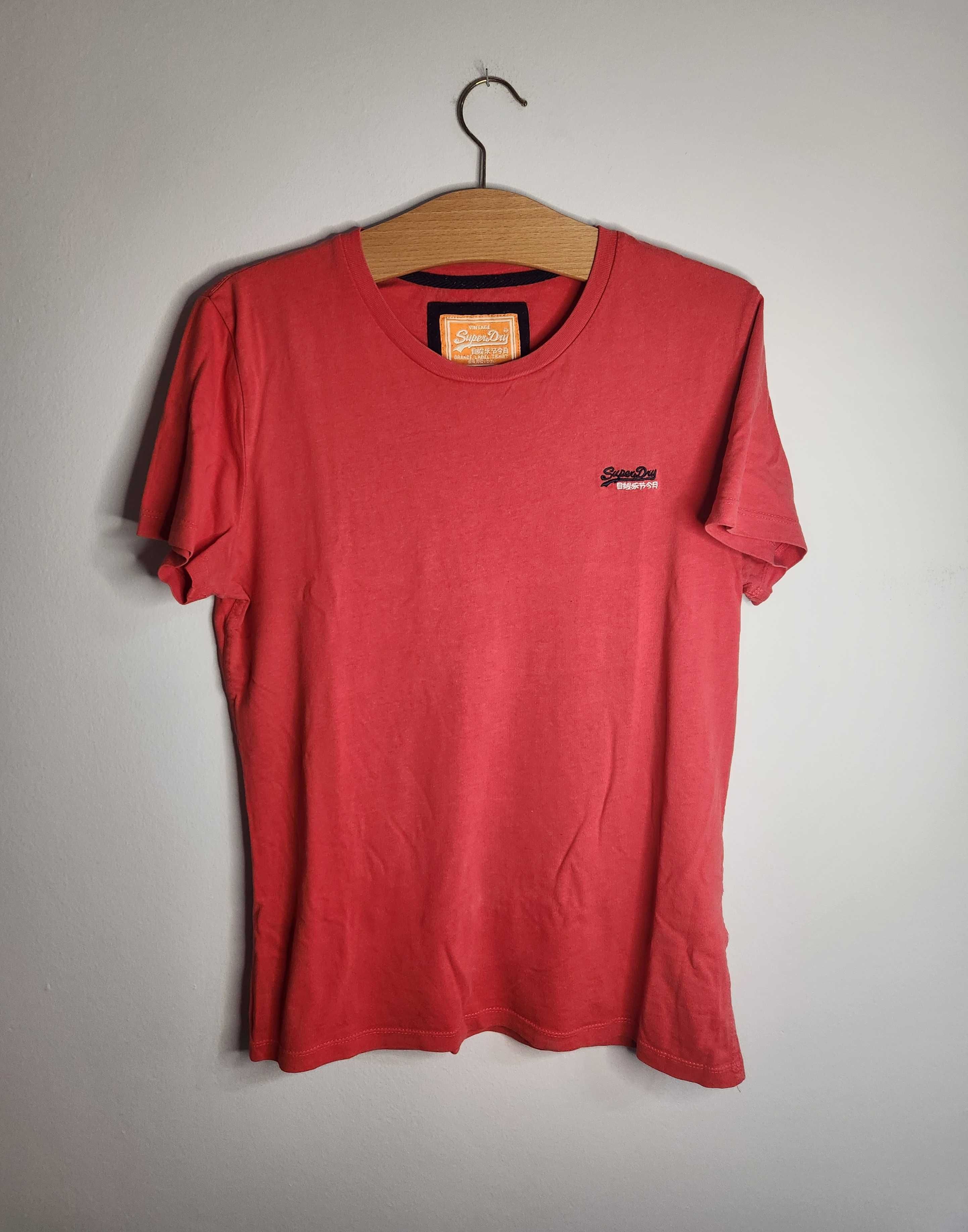 SuperDry Koszulka Bawełniana Męska Pomarańczowa Czerwona Logo Męska M
