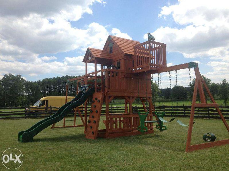 Plac Zabaw Ogrodowy Place Zabaw Drewniany huśtawka Domek Zjeżdżalnia