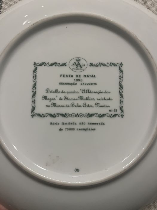 Pratos de Natal Vista Alegre de 1992 e 1993