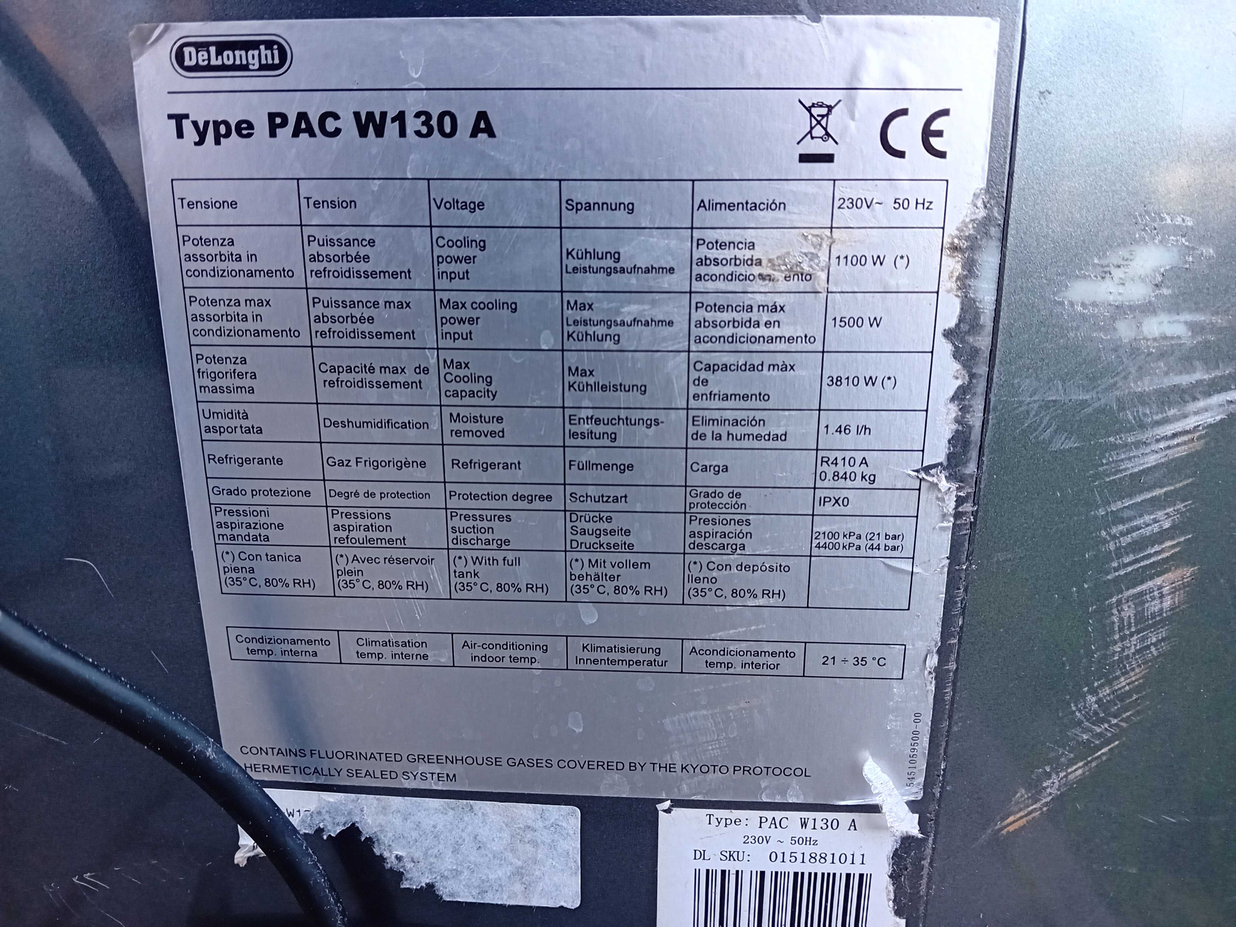limatyzator przenośny DeLonghi
PAC W130A