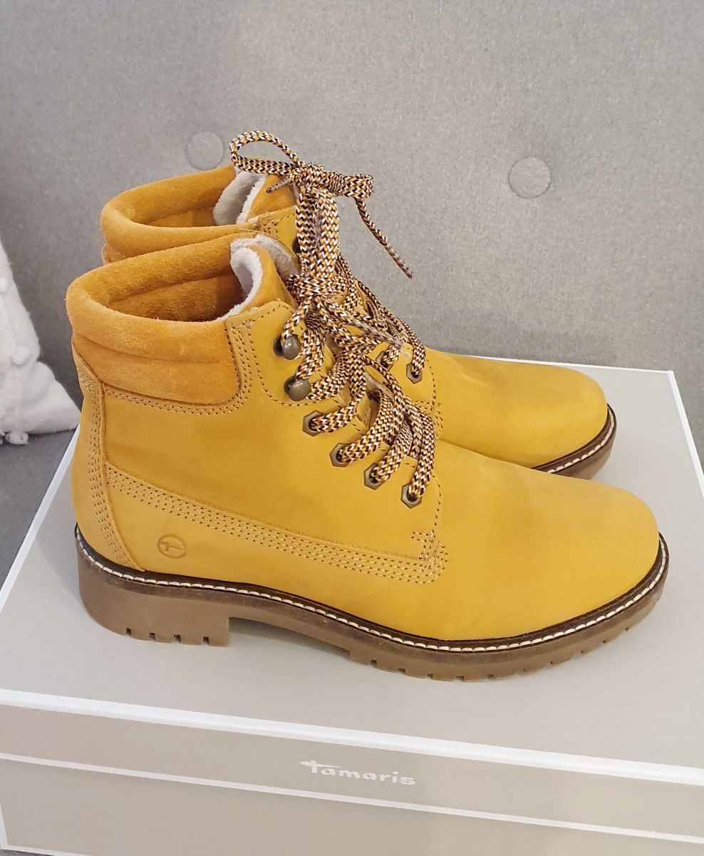 Buty 38 zimowe trzewiki ala Timberland marki Tamaris skórzane botki