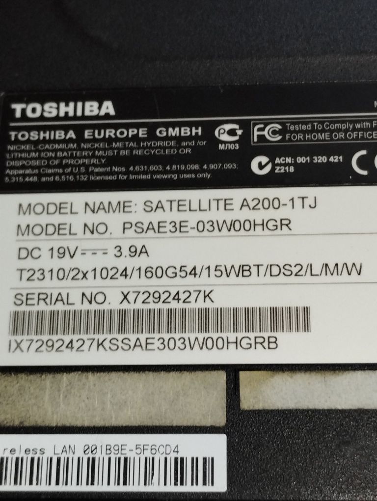 Toshiba Satellite A200-1TJ мат. плата