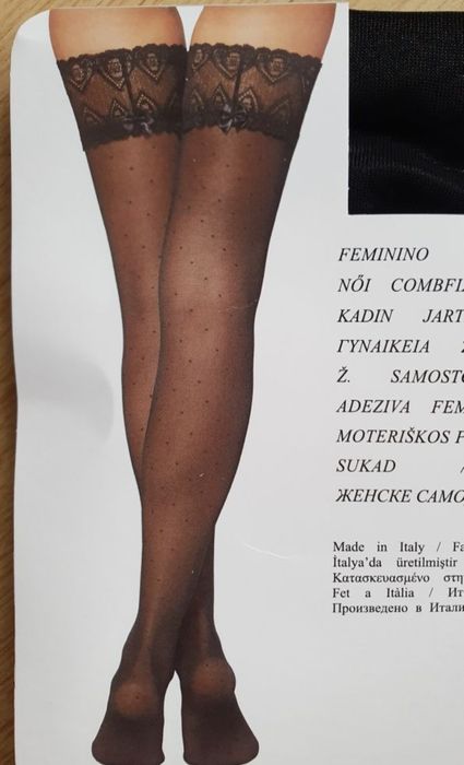 Pończochy samonośne Calzedonia s/m czarne w micro kropki 20 den dots
