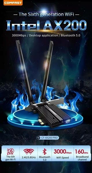 COMFAST CF-AX200 Pro PCI-E Сетевая карта 3000Mbps WiFi 6 + Bluetooth 5