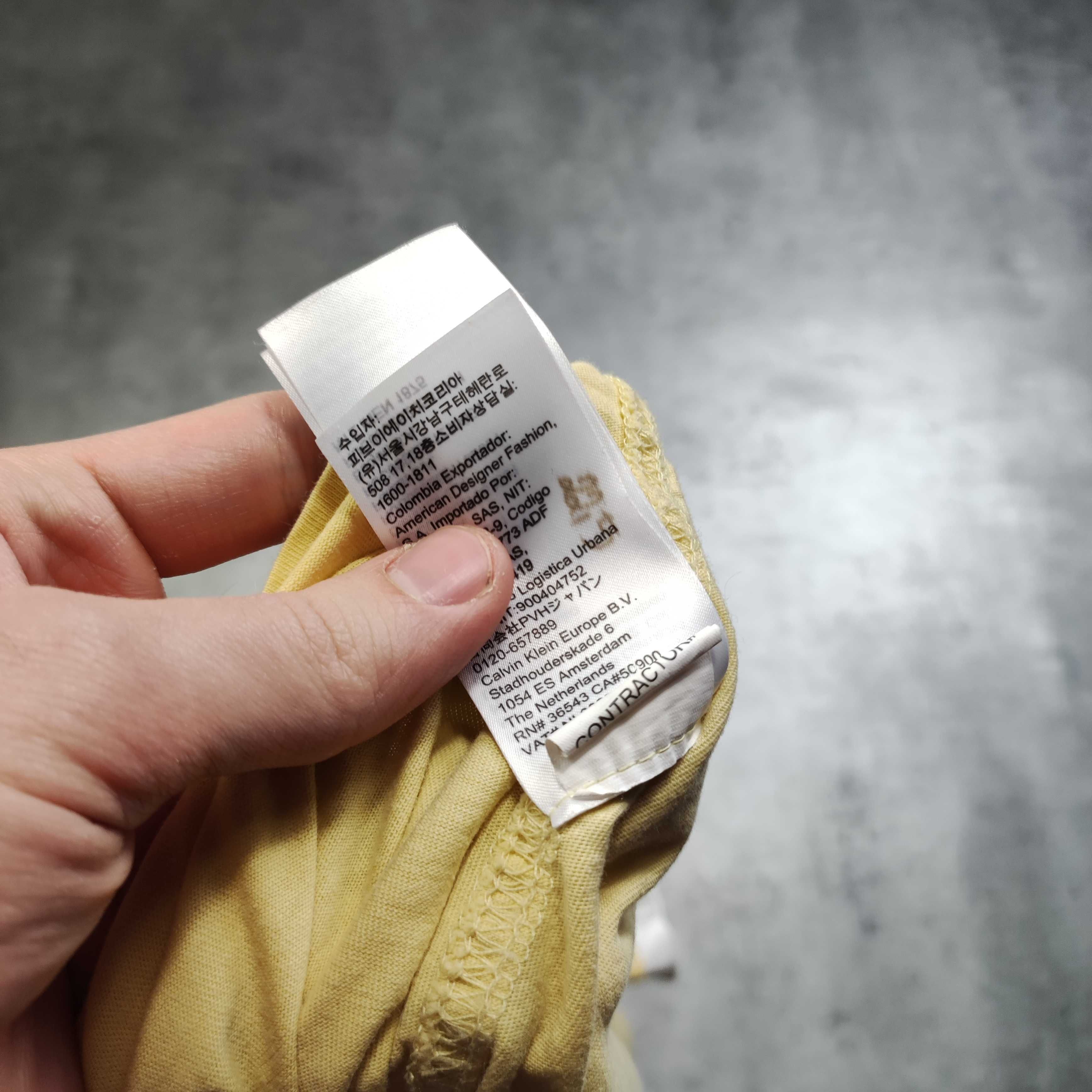 MĘSKA Koszulka Casual PREMIUM Żółta Letnia Lampas Logo Calvin Klein