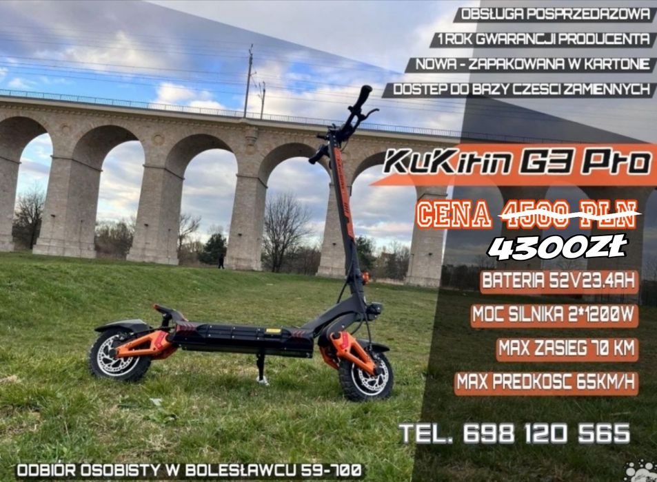 KuKirin G3 PRO 2*1200w-70km/h |52v23,4aH-70km - wyciąganą bateria