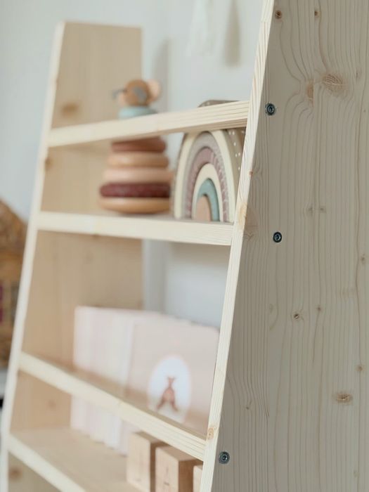 Regał Montessorii z litego drewna -półka na książki|zabawki dla dzieci