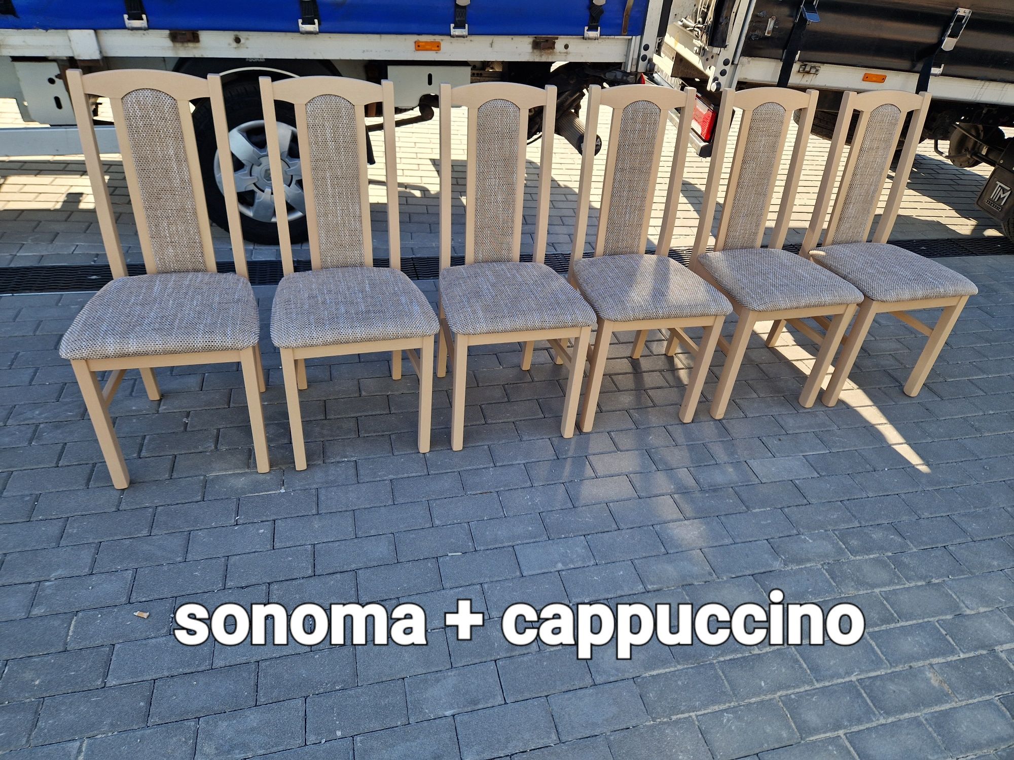Stół 80x140/180 + 6 krzeseł, nowe, sonoma + cappuccino, dostawa całaPL