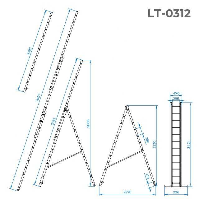 Лестница алюминиевая 3-х секц. 3*10 ступ.6,48 м INTERTOOL LT-0310/0312