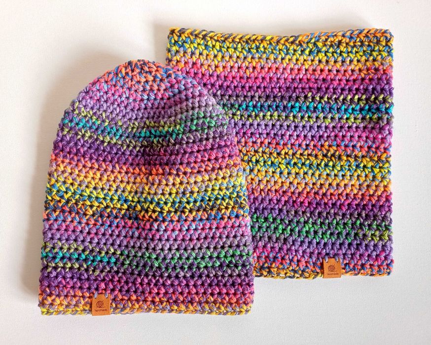 Kolorowy komplet czapka beanie z kominem