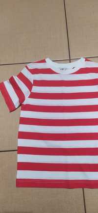 Nowy T-shirt bialo-czerwony, strój pirata r. 116/122