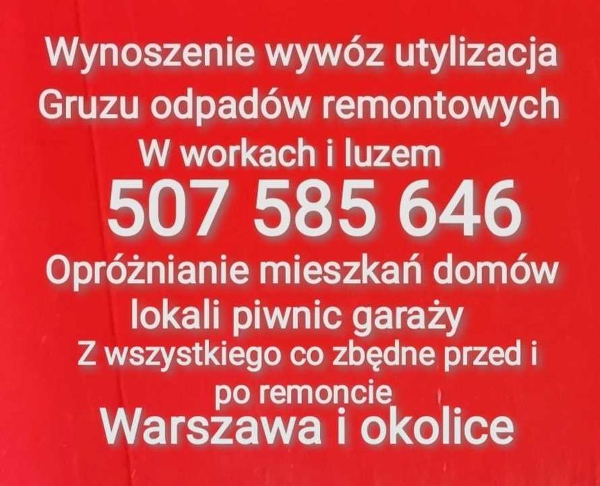 Wywóz Wynoszenie gruzu odpadów remontowych  w workach i luzem