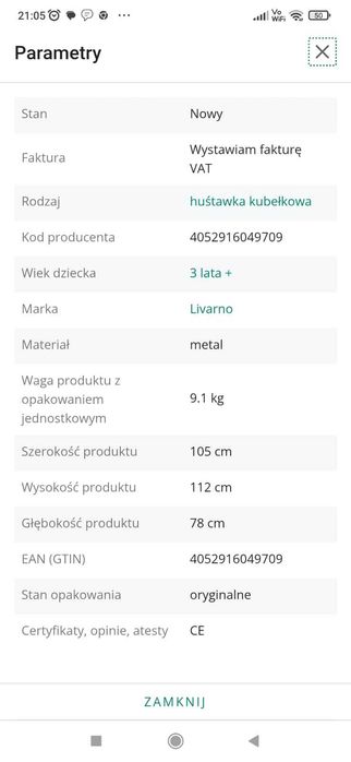 Huśtawka ogrodowa z daszkiem dla dzieci